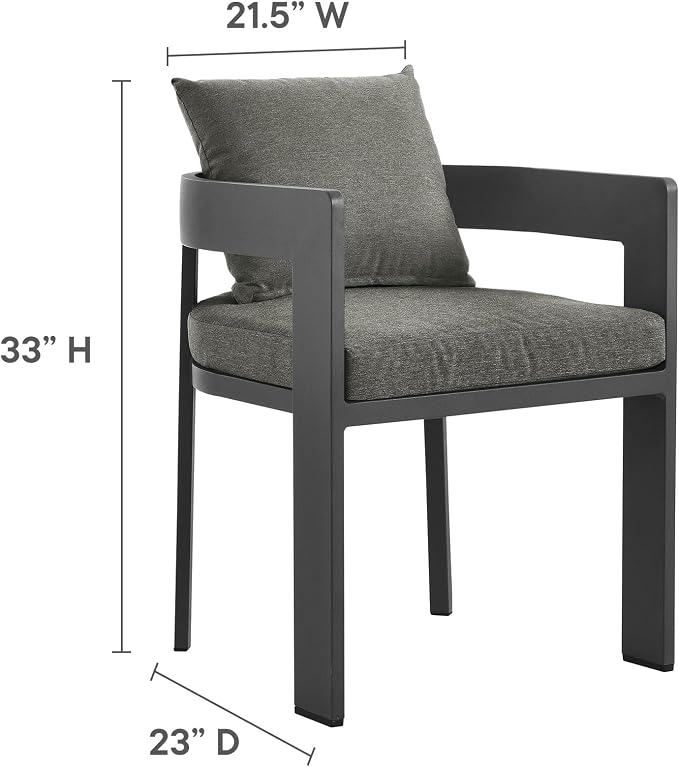 Modway Tahoe Outdoor Patio Powder-Coated Aluminum 5-Piece Dining Set in Gray Charcoal - Round Patio Furniture Set for 4 - Outside Table with Umbrella Hole and Cushioned Chairs - Modern Patio Set