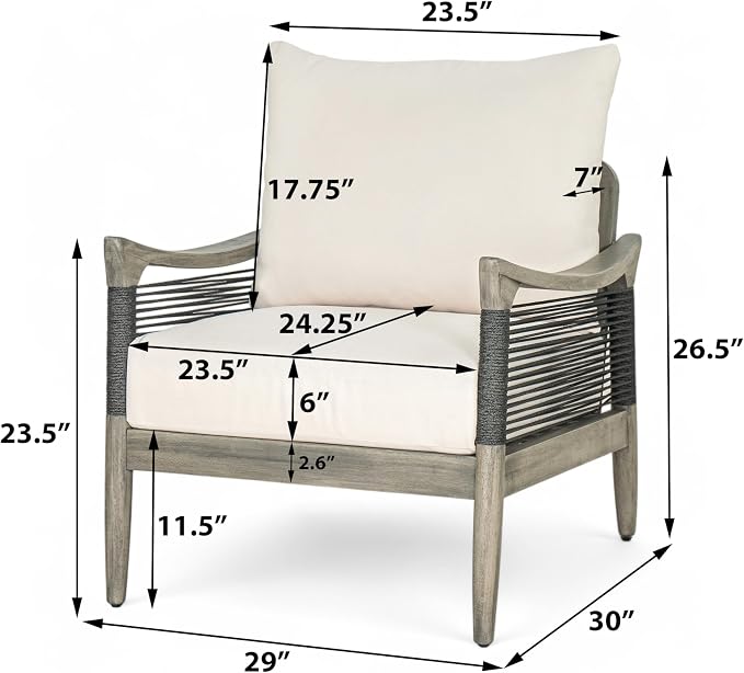 Merax Acacia Wood Patio Club Chair, Woven Rope Armchair with Cushion | Acacia wood frame, woven rope design, thick water-repellent cushion and deep seating for porch, garden, backyard or balcony