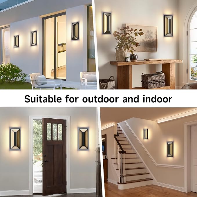 Outdoor Wall Lights 3-Tier Large Exterior Lighting Fixtures 15.7 in | Modern Acrylic Wall Sconce For Front Porch,Garage, Included LED 3000K Warm White 24W Light Bead, 360° Angle,Waterproof,2 Pack