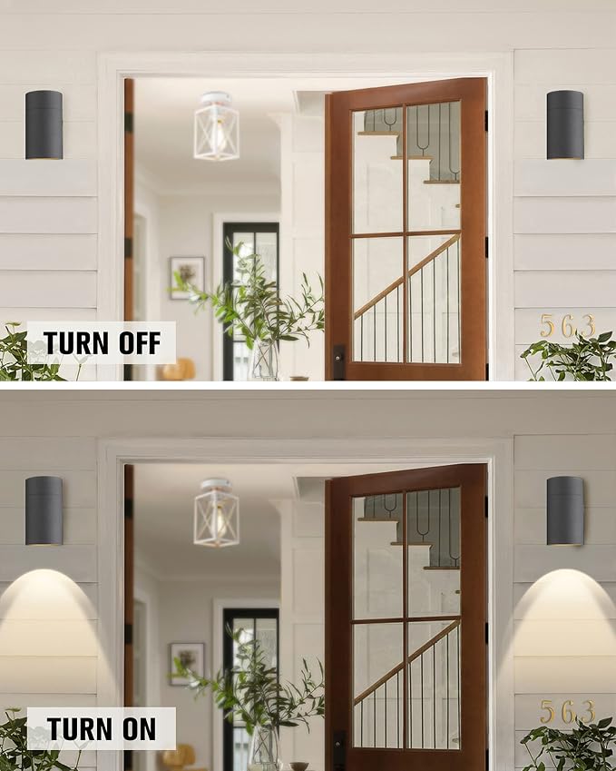Ken & Ricky Modern Outdoor Wall Sconce Lights,Cylinder，Black ，1 Pack | No Glare Aluminum Exterior Lighting Fixtures,Downward Outside Wall Light,E26,For House Front Porch Garage Patio Entryway