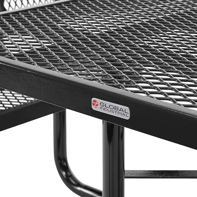Global Industrial 46" Square Picnic Table with Backrests, Expanded Metal, Black Thermoplastic Coating, 1-1/2" Umbrella Hole, Outdoor-Rated, 1000 Lbs Capacity