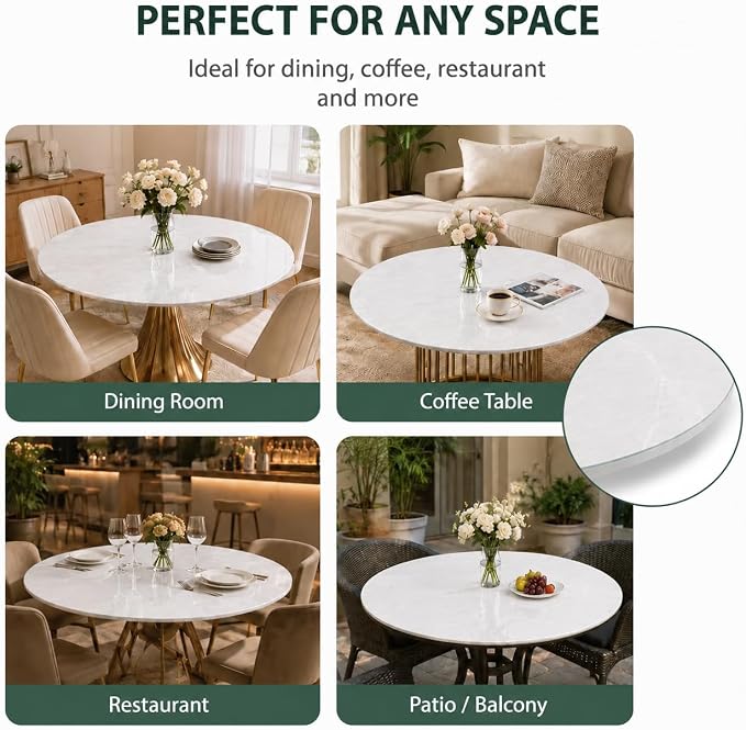 30" Round Tempered Glass Table Top, 5/16" (8mm) Thick, Marble Pattern Replacement, Heavy-Duty, Heat & Scratch Resistant for Coffee, Dining & Patio Tables, Gray