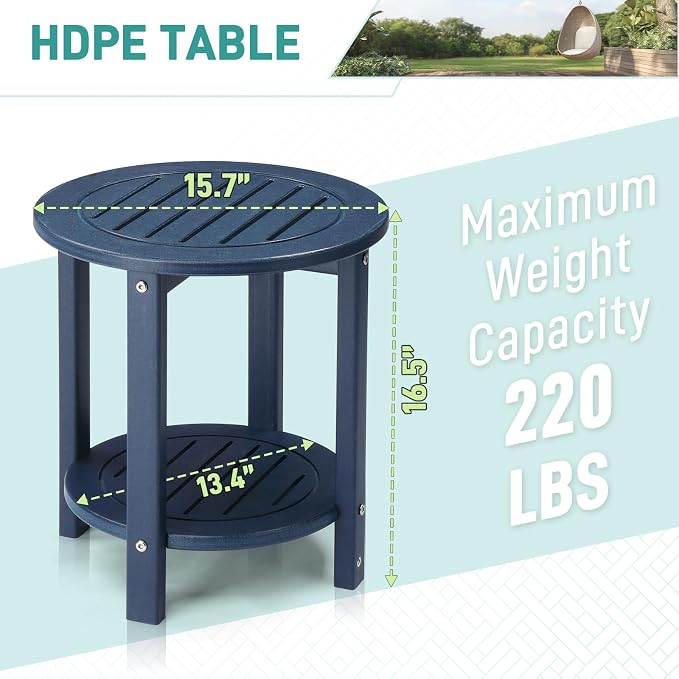 Outvita Outdoor Side Table, 2-Tier HDPE Adirondack Small End Tables Weather Resistant Patio Furniture for Backyard Poolside Porch Balcony