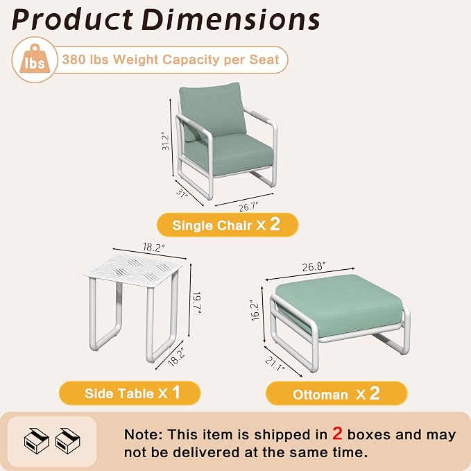 2-Seat Aluminum Patio Furniture Set with Ottomans, All-Weather Outdoor Conversation Sofa with 6.5" Thick Olefin Cushions, Rust-Proof Patio Set for Pool, Garden, Backyard, White