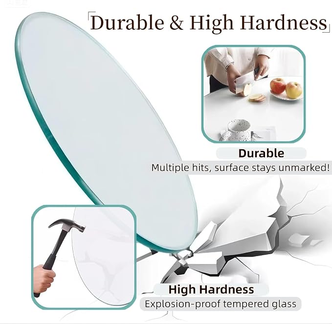 36 Inch Round Transparent Tempered Glass Table Top, Clear Table Surface Protector, Safe 1/2" Thick-Beveled Polished Edge, Replacement Glass Top for Home, Office, Patio, Outdoor/Indoor