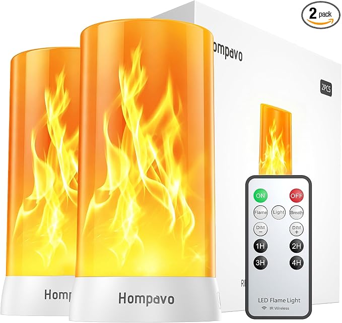 Hompavo 【Upgraded Flame Lights with Remote, Timer, 4-Mode Rechargeable | Waterproof LED Battery Operated Flameless Candles, Pillar Flickering Lanterns for Room Patio Wedding Party Halloween Decor, 2