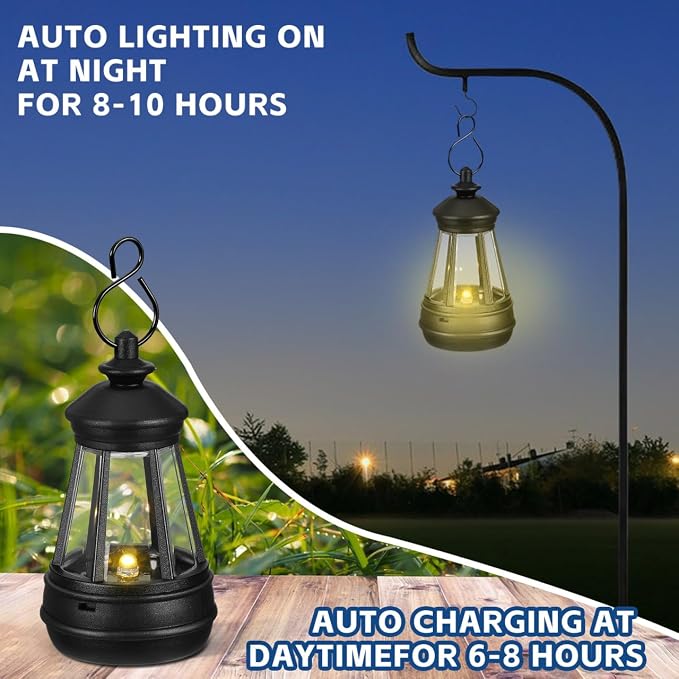 DOITOOL 3 Pcs Small Solar Lantern Lights 3.3x1.9 Inches | Mini Hanging Lights for Outdoor Figurine, Waterproof Garden Statue Replacement Ambient Night Light