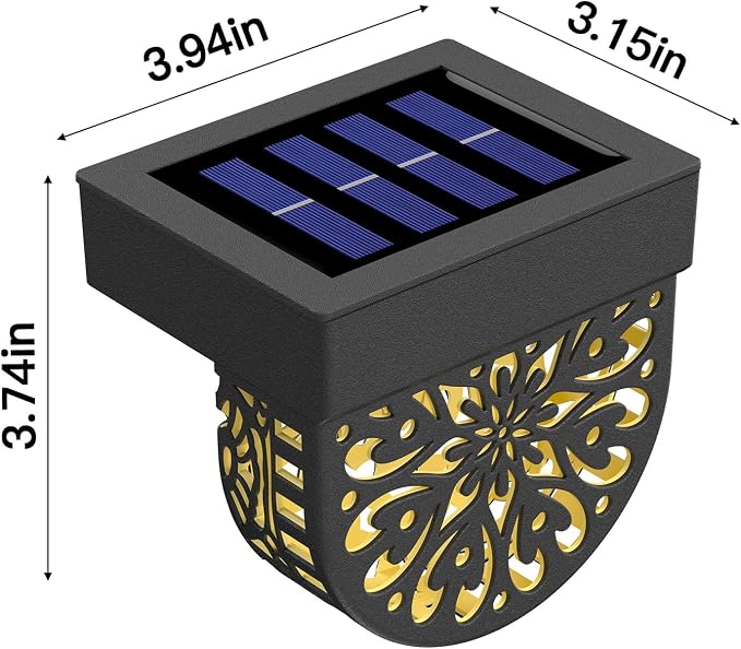6 Pack Solar Fence Lights Wall lihgts Outdoor Decorations Solar Powered Step Deck Lights Warm Yellow Light Waterproof Decorative Lighting for Garden, Front Door, Backyard (Black)