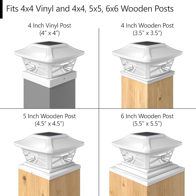 Davinci Lighting Renaissance Solar Outdoor Post Cap Lights - Includes Bases for 4x4 5x5 6x6 Posts - Bright LED Light - Pearl White (2 Pack)