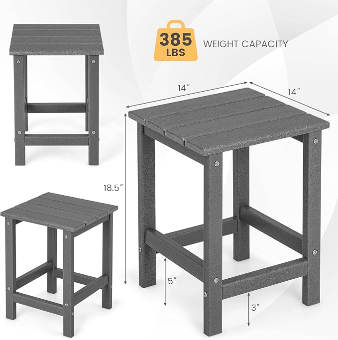 Tangkula Square Outdoor Side Table, Weather Resistant HDPE Adirondack Table, Outdoor Chairside End Tables for Lawn Garden Balcony, Easy Assembly, Patio Side Table, 14 x 14 x 18.5 Inch (2, Gray)