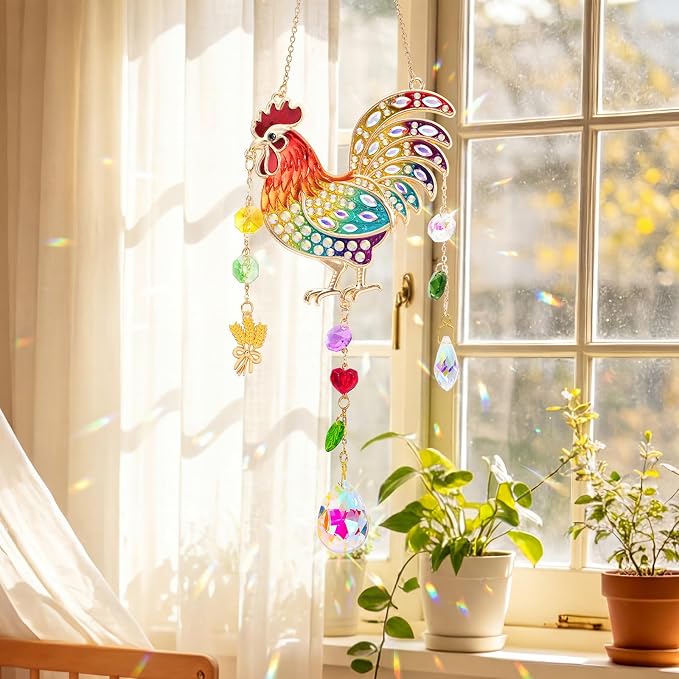 Chicken Gifts for Women, Hanging Crystal Suncatchers for Windows, Colorful Chicken Suncatcher Gifts for Mom Grandma Wife Rooster Lovers Christmas Birthday Mother's Day, Chicken Garden Home Decor