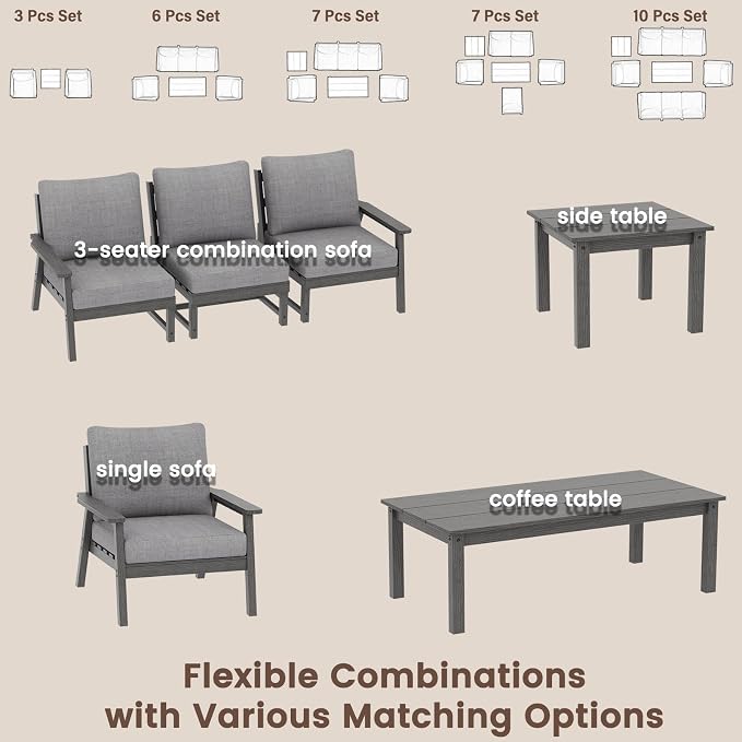Ayge HDPE Patio Furniture Set, 6 Piece Sectional Outdoor Furniture Set, All Weather Outdoor Couch Set Patio Conversation Set for Deck, Lawn, Grey