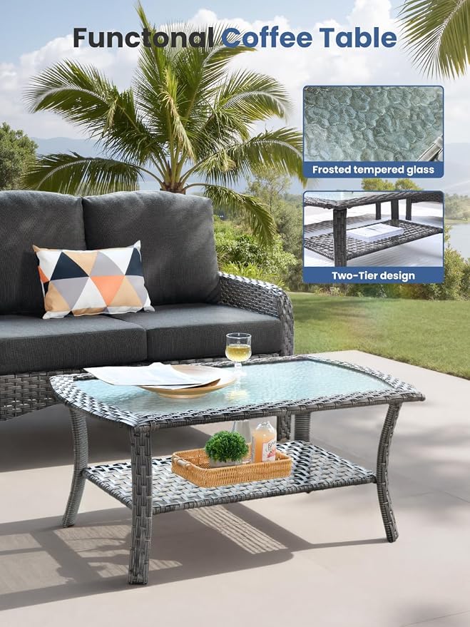 8-Piece Outdoor Patio Furniture Set with Swivel Chairs, Outdoor Conversation Wicker Sofa with Coffee Table, Rattan Couch for Deck Yard Poolside, Black