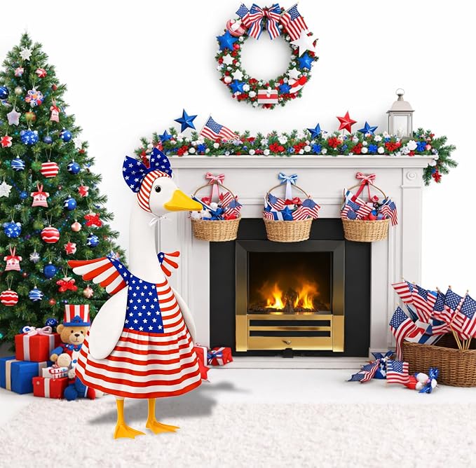 4th of July Porch Goose Outfits Patriotic Goose Costume for Outdoor Decor | for 23''H Plastic and Cement Statue, Independence Memorial Day Garden Patio Decoration