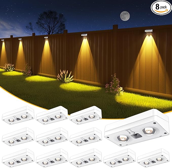 JOFIOS Solar Fence Lights 12 Pack, 50 Lumens Outdoor Fence Solar Lights with 12 Modes RGB Color Glow LED Solar Lights Outdoor Waterproof for Patio, Backyard, Deck, Fence, Railing.（White Shell）