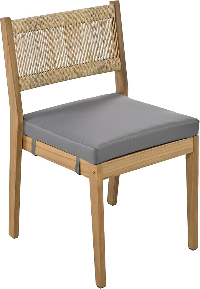 5 Pieces Outdoor Acacia Wood Dining Table Set with 63" L Table and 4 Chairs, Multi-Person Patio Dinner Set with Thick Cushions for Balcony, Backyard, Garden or Poolside, Natural Gray