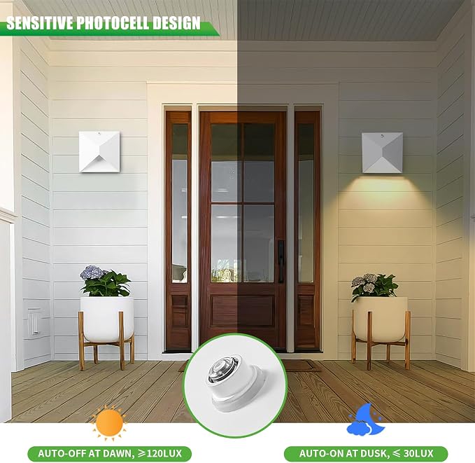 QQCherry Outdoor Light Fixtures Wall Mount Dusk to Dawn, Porch Lights with 3 Lighting Mode(3000K/4000K/5000K), Waterproof Exterior Outdoor Wall Lights for House Front Door Patio Garage(White)