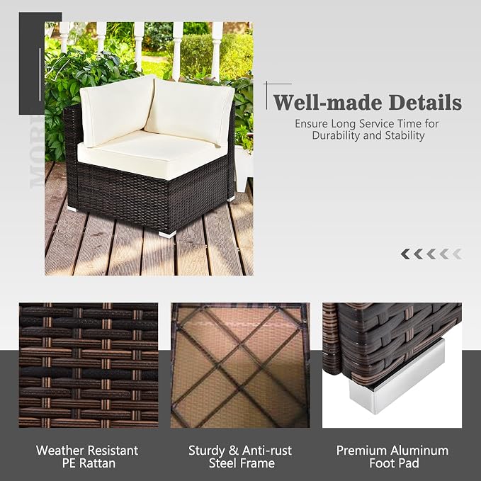 Tangkula 7-Piece Outdoor Patio Furniture Set with 42" Propane Fire Pit Table, Outdoor Wicker Conversation Set with Cushions and Tempered Glass Coffee Table, 50,000 BTU Gas Fire Pit Table (Off White)