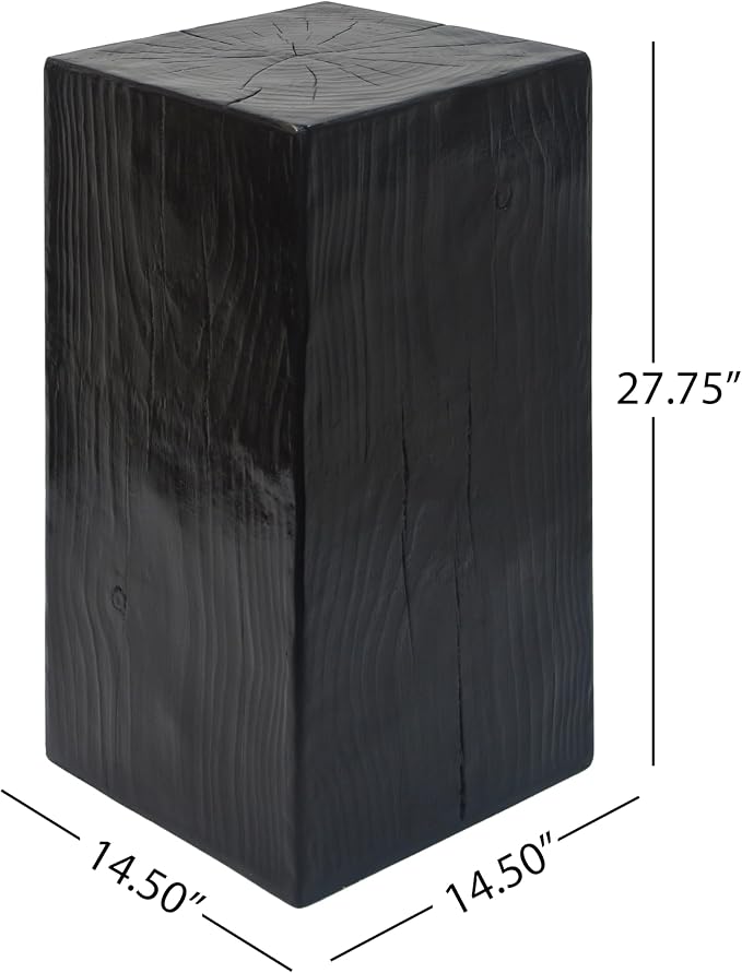 Patio End Table, Square Column, Black, Weather-Resistant