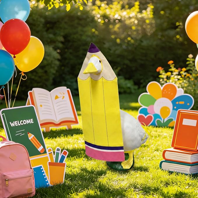 Back to School Pouch Goose Outfit ，Pencil Goose Statue Clothes with for 23'' Plastic Statue Lawn Ourdoor Garden Yard Patio Statue School Classroom Decor