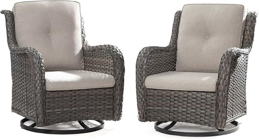 Outdoor Swivel Rocker Patio Chairs Set of 2 - Outdoor Wicker Swivel Glider Chairs 2 Pieces with Olefin Fabric Cushions Suitable for Backyard Deck and Porch(Mixed Grey/Beige)