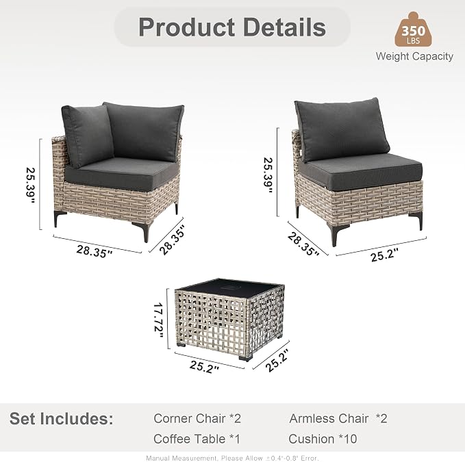 Outdoor Sectional Patio Furniture Set with Glowing Table,5 Pieces Wicker Conversation Sets L Shaped Couch Out Door Sofa Set Outside Furniture for Garden Deck Yard Porch,Black