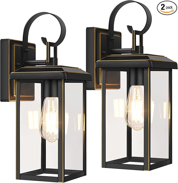 BesLowe 2-Pack 15” Outdoor Wall Lights, Bronze Modern Porch Sconces | Waterproof, Rust-Resistant, Durable Metal with Clear Glass, Standard E26 Socket, Easy to Install