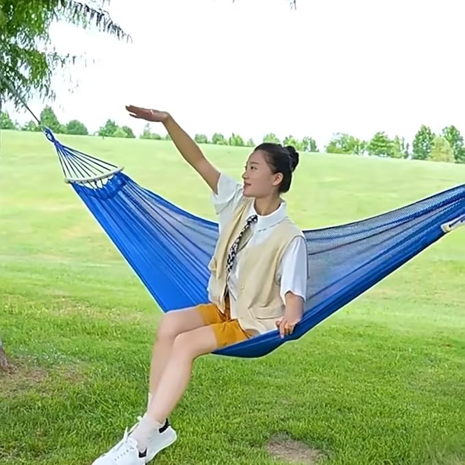 Wooden Bar Portable Camping Hammock, Cool Ice Silk Mesh Hammocks with Tree Straps Carry Bag, Single Hanging Sturdy Hammock for Travel Patio Garden. Up to 550lbs. Purple