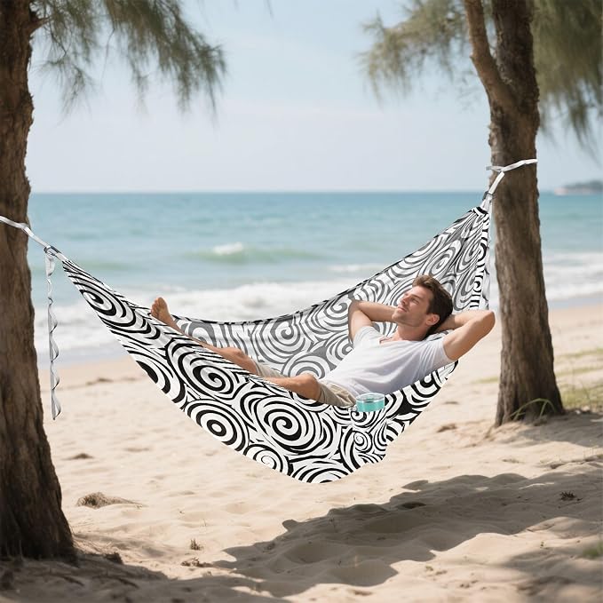 Camping Hammock Outdoor Hammocks for Outside Circles Line Beach Trees Portable Lightweight with Pockets Tree Straps Indoor