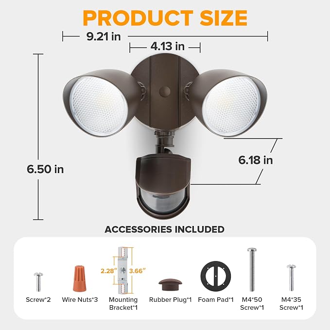 LUTEC 32W 3500 Lumen LED Security Lights Motion Sensor Light Outdoor, 5000K Daylight, IP65 Waterproof, Dusk to Dawn, Motion Detector Flood Light for Garage, Yard, Porch-Brown