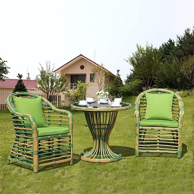 Rattan Balcony Five-Piece Fashion Garden Rattan Table and Chairs Table Combination High Back Chairs Round Rattan PE Leisure (D As Shown)