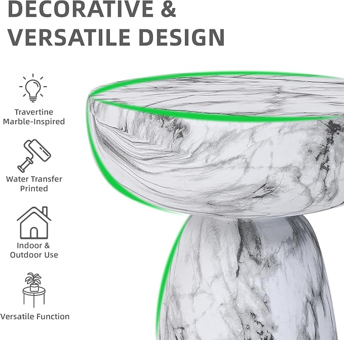Marble Side Table, 24" Modern Accent Table with Pedestal Stand, Durable Faux Marble Side Table for Small Spaces, Marble Look Coffee Table Accent Drink Tables for Living Room Patio Balcony