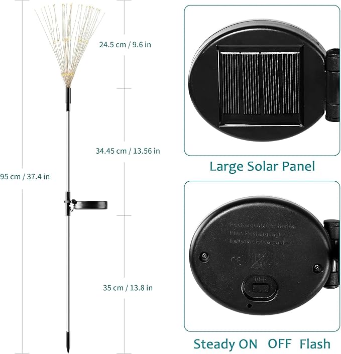 Solar Firework Lights, 2 Pack 120 LEDs 2 Lighting Modes Solar Garden Lights Outdoor Waterproof for Yard Patio Walkway Pathway Party Wedding Christmas Decorative - Colorful