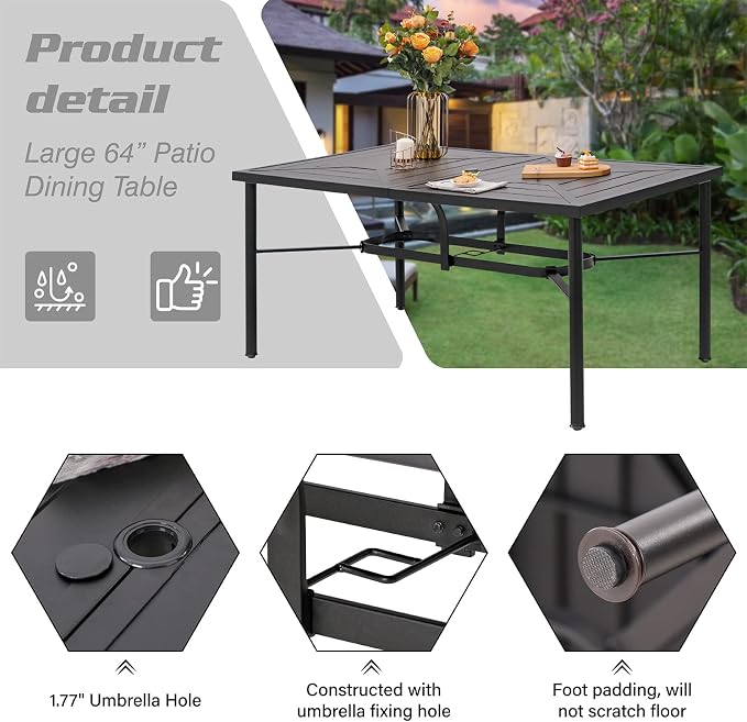 Sophia & William Patio Dining Set 7 Pieces, 6 Quick Dry Textilene Chairs and 1 Large 64" Metal Dining Table, Durable All-Weather Patio Furniture for Lawn, Park, and Courtyard Support 350lbs