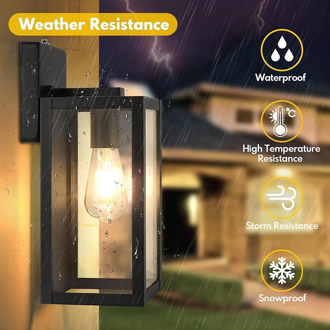BesLowe 2-Pack Dusk to Dawn Outdoor Wall Lights, Black Exterior Sconces | Auto ON/OFF, Waterproof, Rust-Resistant, Durable Metal with Clear Glass, Standard E26 Socket, Easy to Install