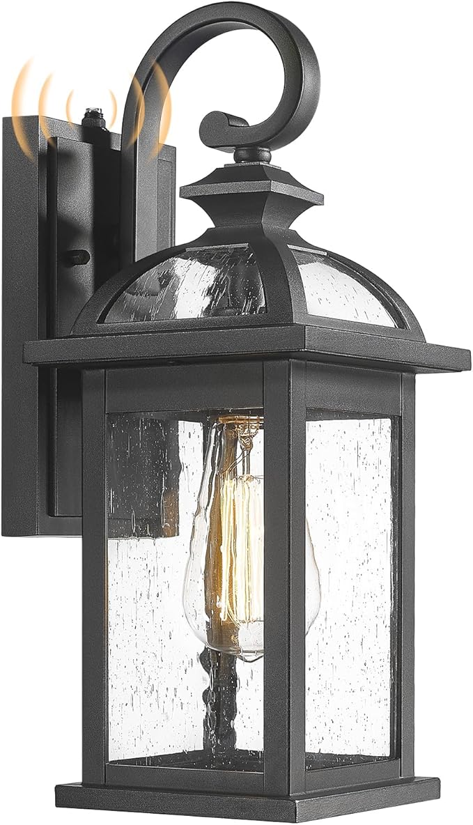 Darkaway Dusk to Dawn Outdoor Lights Fixture Wall Mount, Exterior Wall Light with Seeded Glass Waterproof Black Outside Wall Sconce for House Porch Hallway Garage