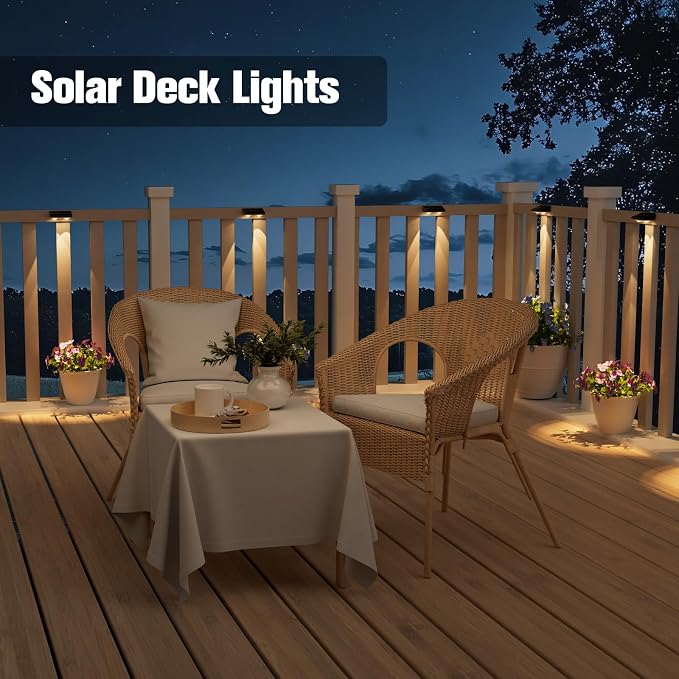 Solar Fence Lights,16 Pack Solars Deck Light,Warm White Color,Outdoor Bulb Waterproof Led IP65,Power Patio Lamp with Lenses for Outside/Backyard/Railing/Yard(Black)