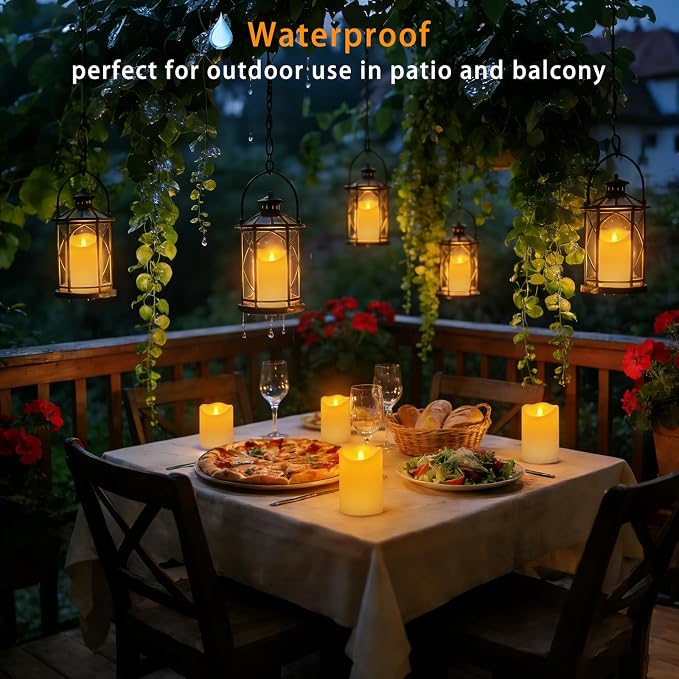 Flameless Candles Set of 6, Realistic Pillars with Cozy Climbing Flame Effect, Plasic Waterproof Outdoor & Indoor Ambiance with 2 Remotes & Timer for Patio Garden Home Decor (Ivory)