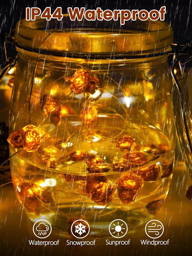 2 Pack 30 LED Acorn Fall Decorations, String Lights Battery Operated Remote | 20FT 3D Acorn Fairy Twinkle Lights with Timer, 8 Modes, Waterproof Outdoor Autumn Harvest, Thanksgiving, Halloween Decoration