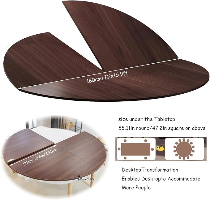 Large Round Foldable Table Top, 59 ” Diameter Portable Dining Table Extender Top, No Legs Wooden Round Table Tops Only, for Round Table and Square Table (Walnut, 71in)