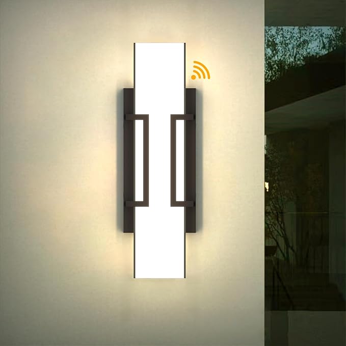 Hyunbae Modern Dusk to Dawn Outdoor Wall Lights, 16" Black LED Porch Light | 20W Outdoor Wall Sconce, Photocell Sensor,3000K Dimmable Exterior Light, IP65 Wall Mount Waterproof, Garage Patio Doorway Use