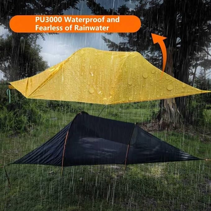 OVARIA Outdoor Camping Hammock Tent, Large Triangle Hammocks for 1-3 Persons-Portable Camping Mosquito Net for Outside, Hiking Travel(Yellow)