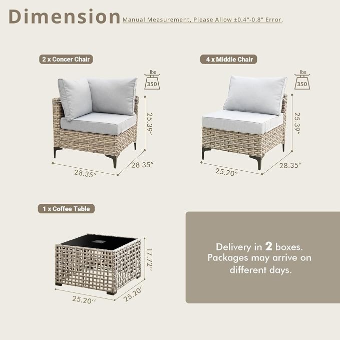 5 Pieces Patio Sectional Furniture Set, Outdoor Wicker Sectional Couch with Solar Lights Table, Modern Conversation Set for Porch Balcony Backyard, Gray