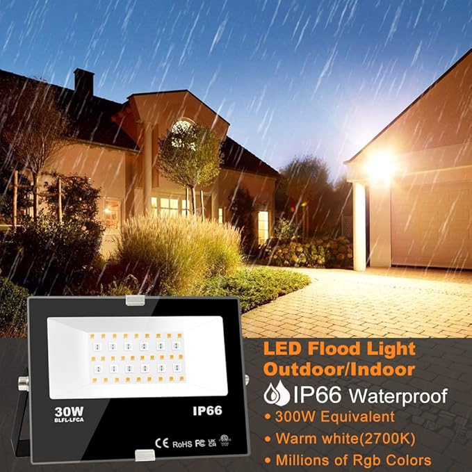 LED Flood Light Outdoor 30W, 300W Equivalent Smart RGB Landscape Lighting | APP Control -DIY Scenes -Timing - Warm White 2700K -Color Changing Uplight, 3000LM IP66, US Plug, Stage Uplight MELPO(4 Pack)