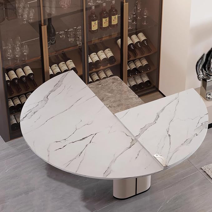 Large Round Folding Table Top, 4-Folding Wood Table top, Temporary Replacement Inoor Outdoor Tops for Dining and Coffee(Marble White, D-140cm/55.1in)