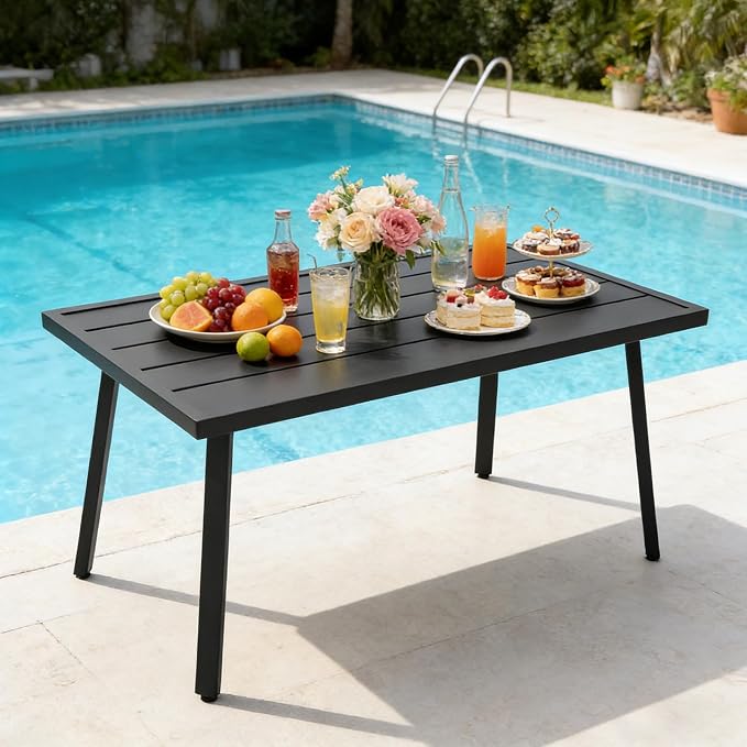 COOS BAY Urban Oasis Metal Patio Table, Small Rectangle Coffee Table, Weather-Resistant Modern Outdoor Furniture, Black