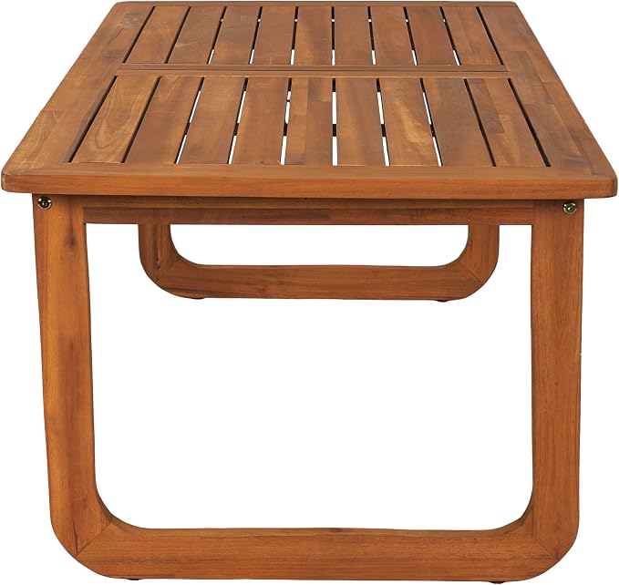 Christopher Knight Home Myra Acacia Wood Outdoor Loveseat and Coffee Table Set, 2 Piece Patio Furniture Set with Cushions, Patio Conversation Set with Slatted Design for Backyard, Teak + Beige
