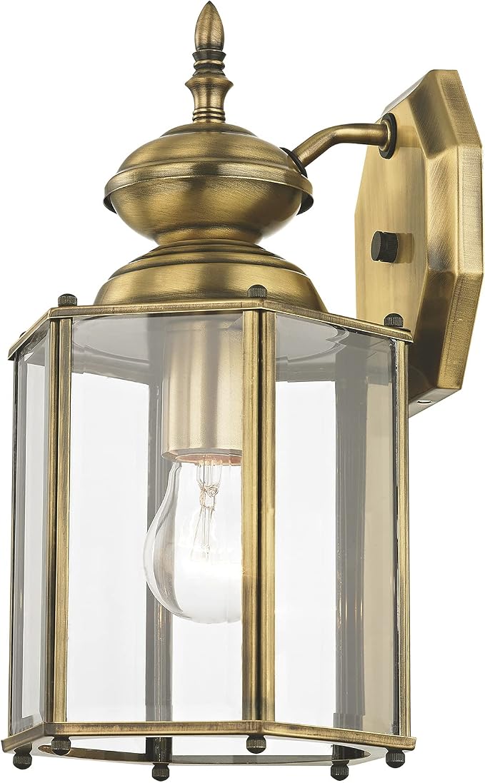Livex Lighting 2007-01 Outdoor Wall Lantern, Antique Brass | Clear Beveled Glass Shades