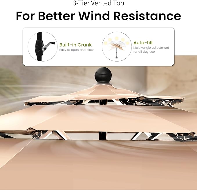 PHI VILLA 5pc Patio Dining Set with Umbrella, Round Table, Rattan Chairs | Includes 42" Round Metal Table, 4 Cushioned Rattan Chairs and 10ft Beige umbrella. Perfect for patio, deck, yard, or porch