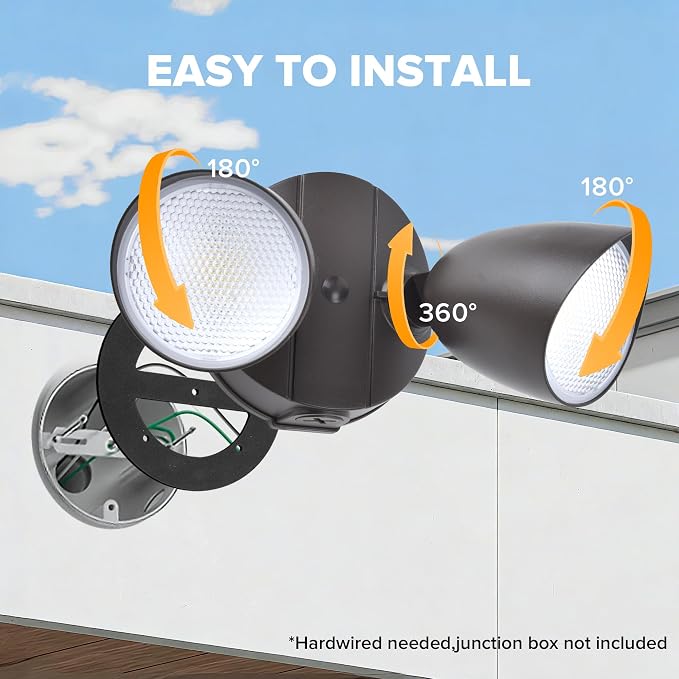LUTEC 3500 Lumen 32 Watt 28 LED Dual-Head Floodlight Outdoor, Full Metal Design, Waterproof Exterior Security Wall Light for Patio, Garden, Yard-Brown